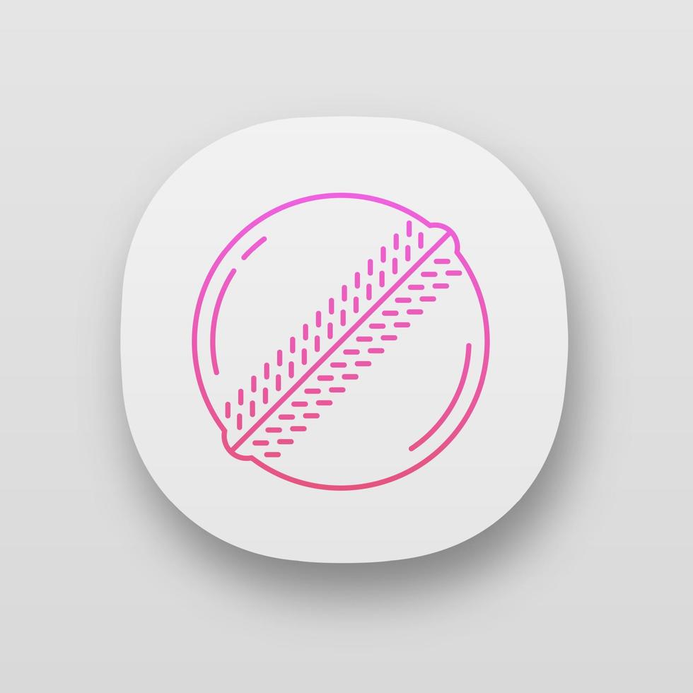 Cricket ball app icon. Professional sport equipment. Ball with prominent sew. Team game accessory. Sporting gear. UI UX user interface. Web or mobile applications. Vector isolated illustrations