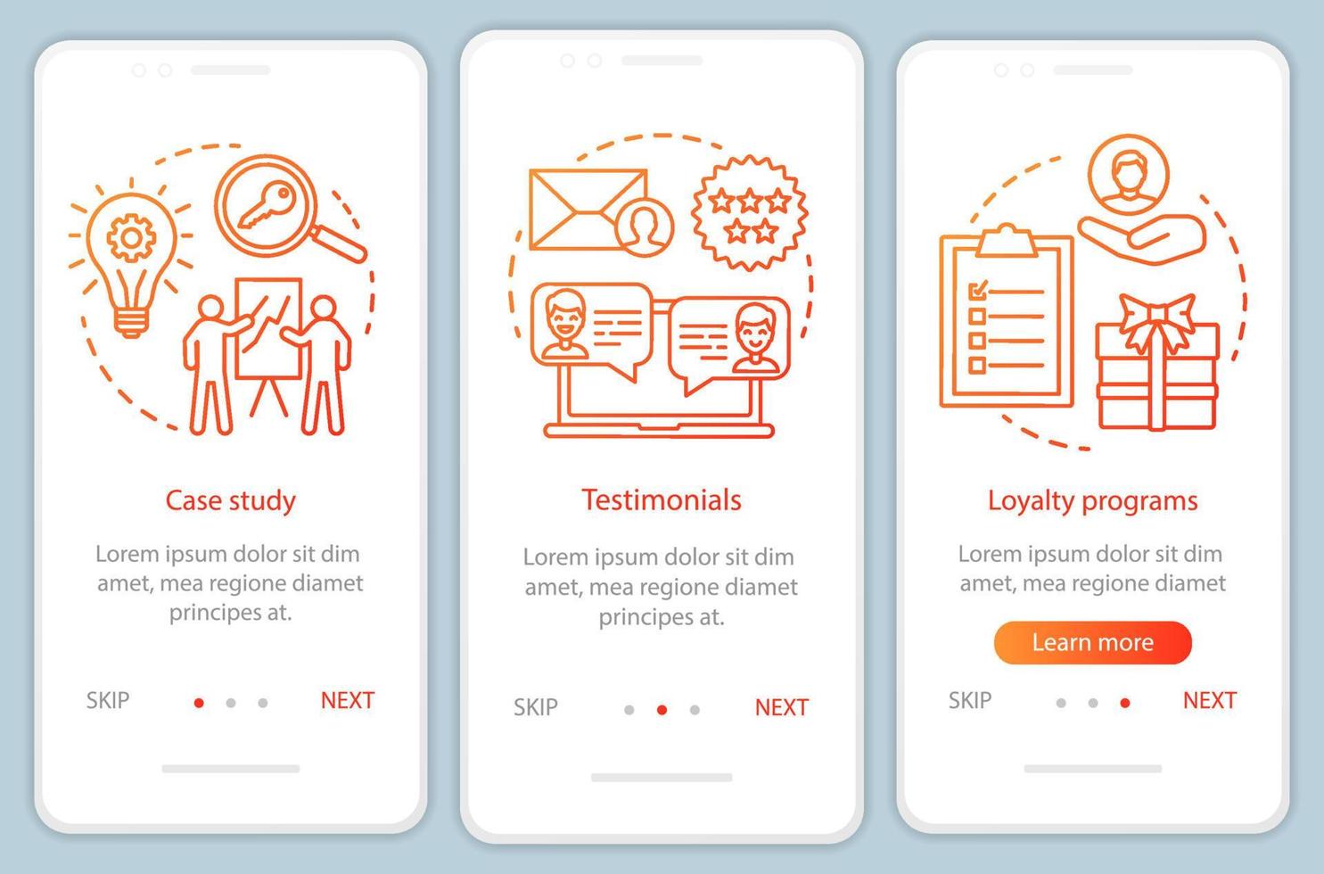 Decision making content orange onboarding mobile app page screen vector template. Customer attraction walkthrough website steps with linear illustrations. UX, UI, GUI smartphone interface concept