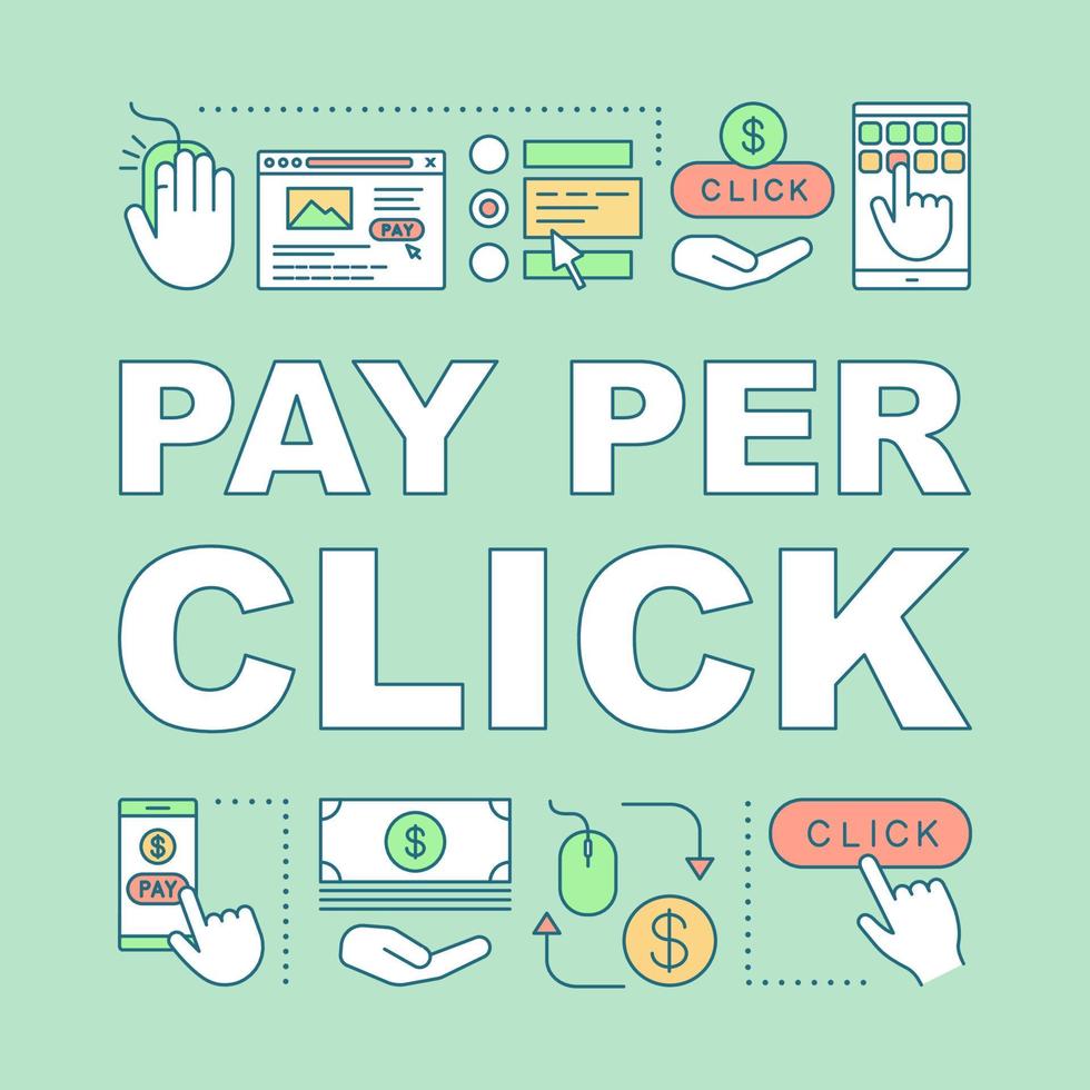 Pay per click word concepts banner. Digital marketing tactic. Internet advertising model. Presentation, website. Isolated lettering typography idea with linear icons. Vector outline illustration