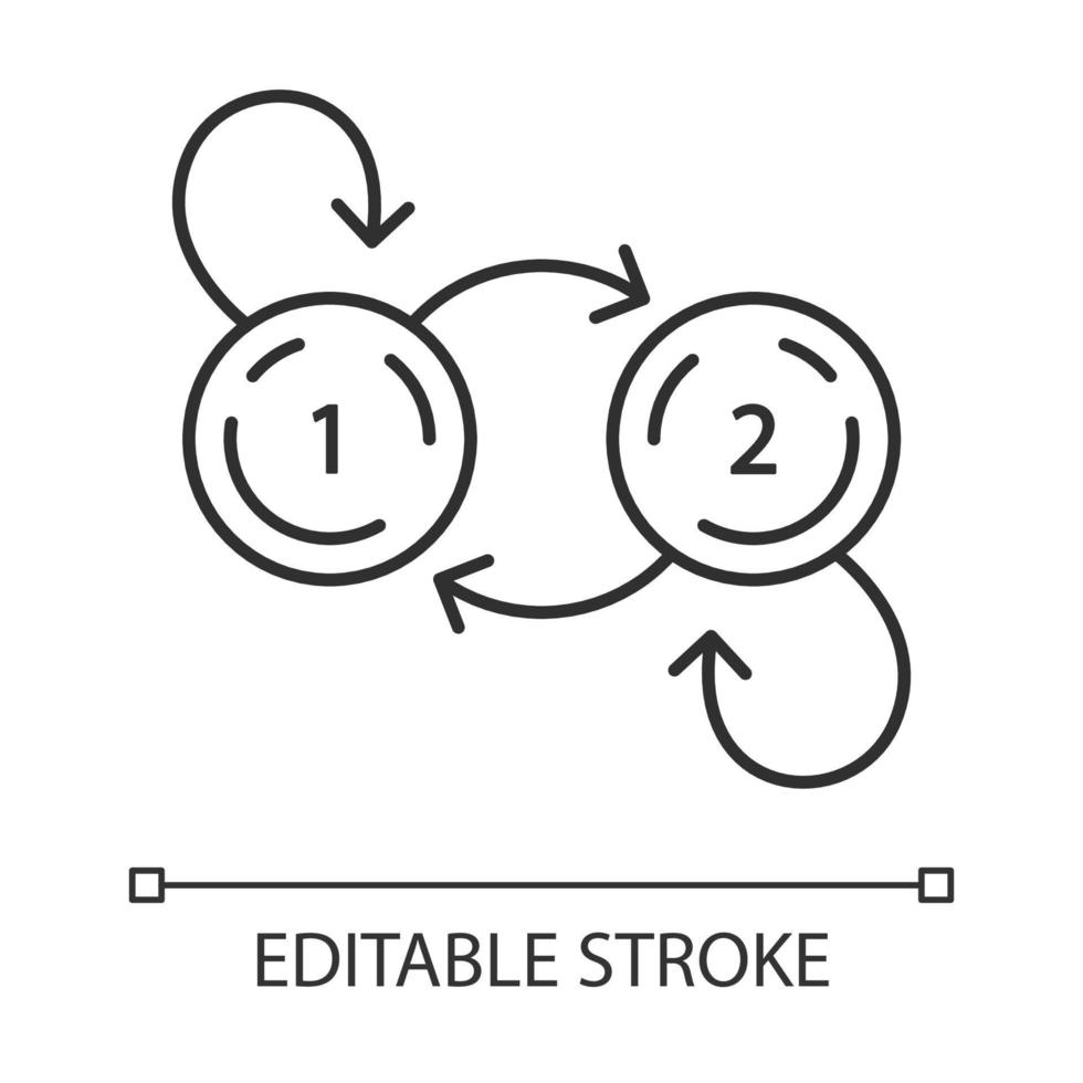 State diagram linear icon. System behavior. Computer science. Data processing. Information technology. Thin line illustration. Contour symbol. Vector isolated outline drawing. Editable stroke