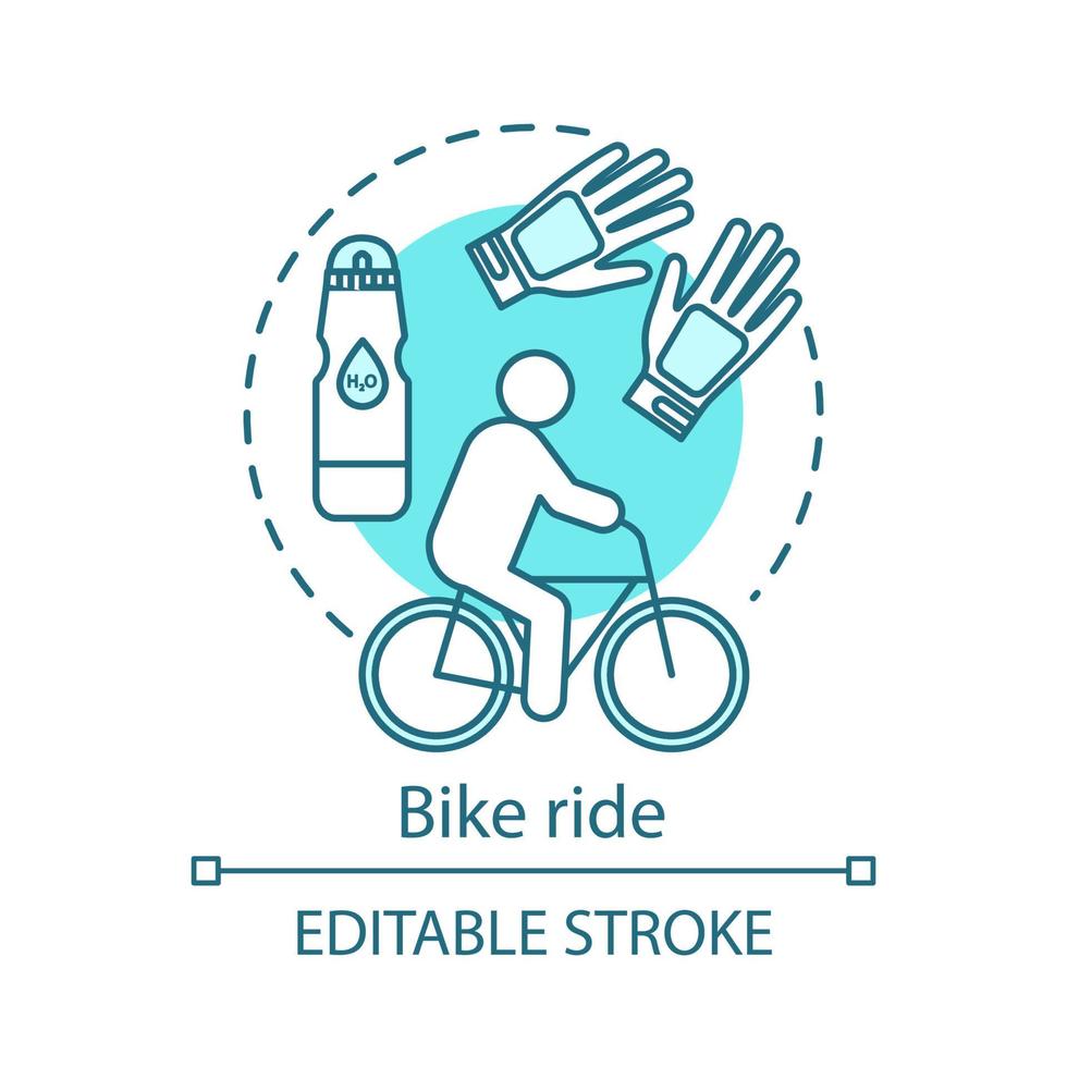 Bike ride concept icon. Family activities with kids idea thin line illustration. Cycling. Park visiting. Active form of recreation. Time together. Vector isolated outline drawing. Editable stroke