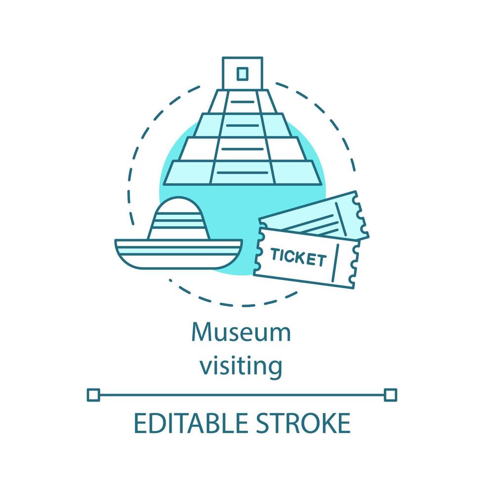 Museum visiting concept icon. Family activities with kids idea thin line illustration. Vector isolated outline drawing. Educational and entertaining museum trips. Editable stroke