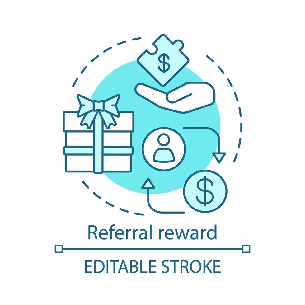 Referral reward concept icon. Marketing strategy idea thin line illustration. Referral bonus reward programs. Refer friend. Encourage loyal customers. Vector isolated outline drawing. Editable stroke