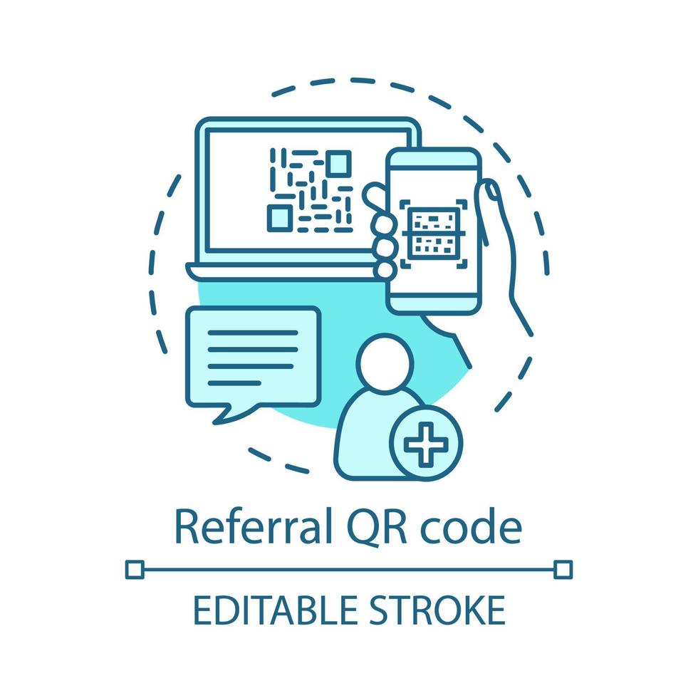 Referral QR code concept icon. User authorization, registration idea thin line illustration. Referral friend, new customer invitation. Create account. Vector isolated outline drawing. Editable stroke