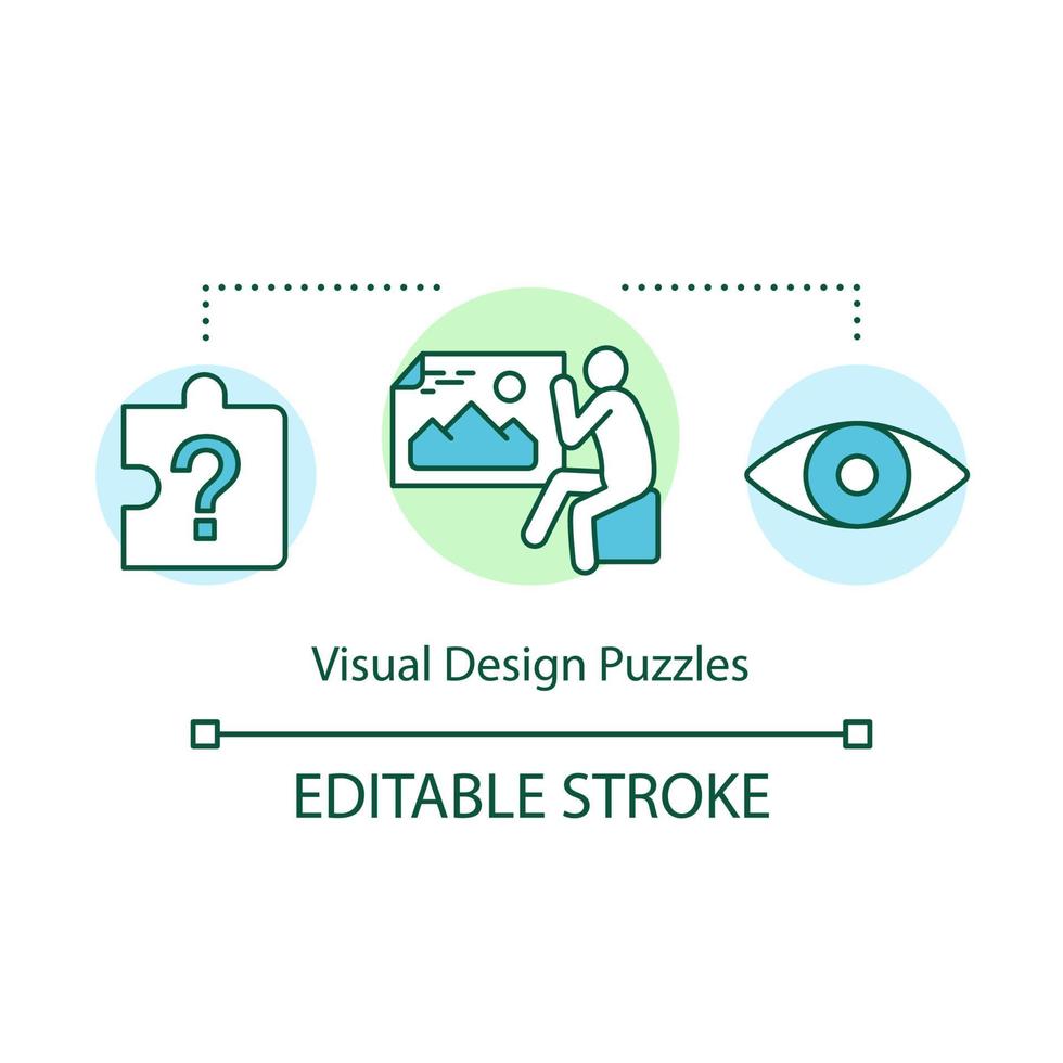 Visual design puzzles concept icon. Interactive game idea thin line illustration. Optical illusion riddles. Different puzzle types. Vector isolated outline drawing. Editable stroke