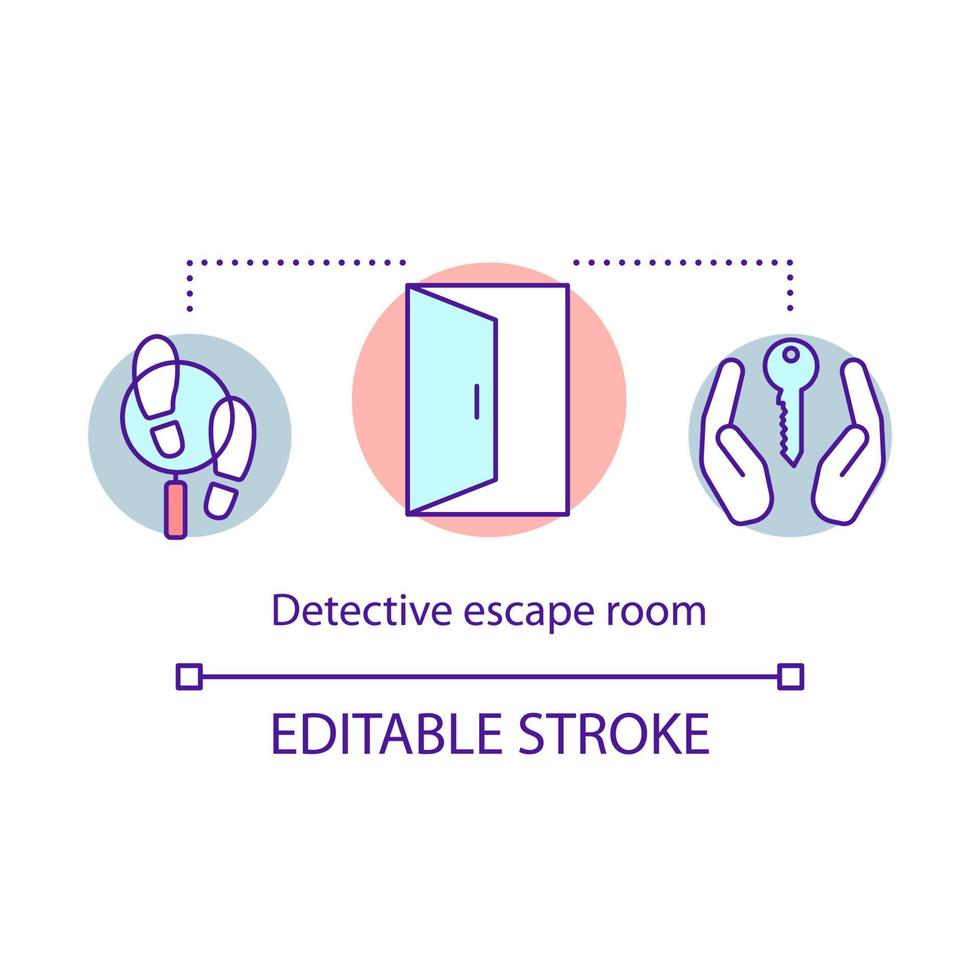 icono de concepto de sala de escape de detective. Ilustración de línea fina de idea de juego de búsqueda temática. juego de investigación. policía resolviendo misterio, caso, asesinato. dibujo de contorno aislado vectorial. trazo editable vector