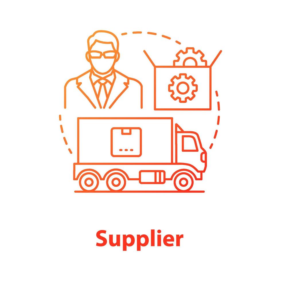 Supplier red concept icon. Cargo transportation idea thin line illustration. Parcel shipping. Delivery service management. Product transfer. Logistics and distribution. Vector isolated outline drawing