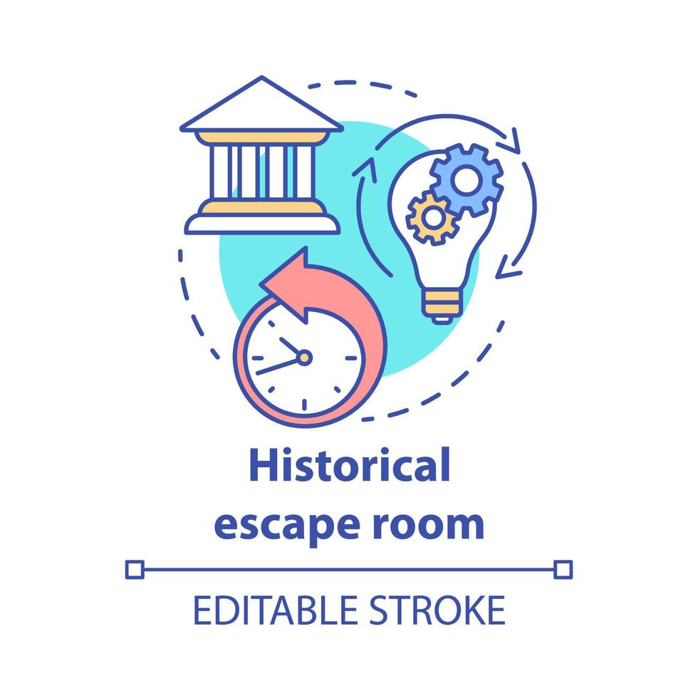 Historical escape room concept icon. History theme quest game idea thin line illustration. Back in time. Game about past, medieval, ancient times. Vector isolated outline drawing. Editable stroke