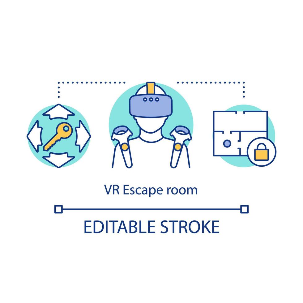 Virtual reality escape room concept icon. Modern interactive game idea thin line illustration. Vr technology quest. Futuristic digital game. Vector isolated outline drawing. Editable stroke