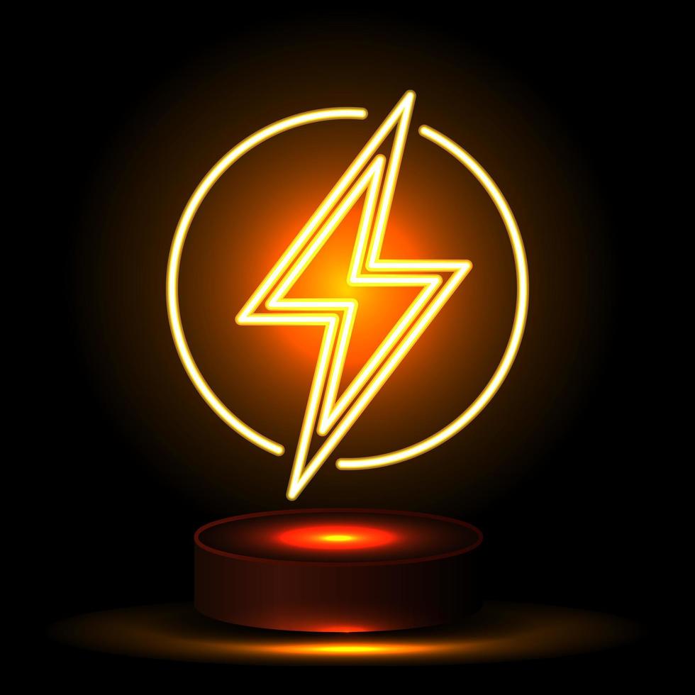 Neon sign of lightning signboard on the background. Vector