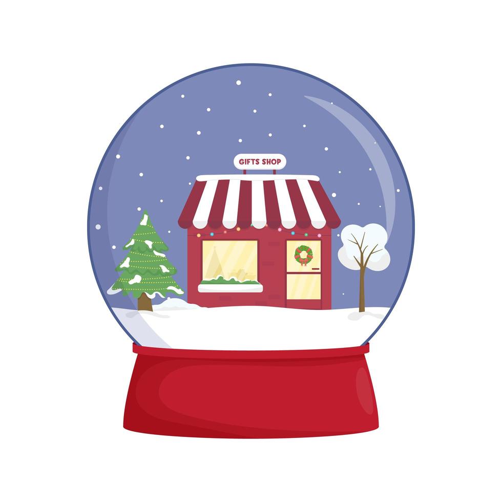 Snow globe with a town. Winter wonderland scenes in a snow globe. vector