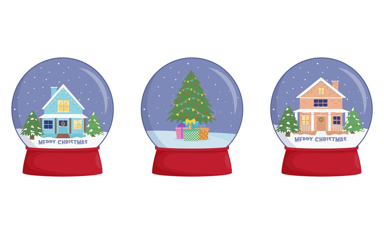 Set of snow globes with a town. Winter wonderland scenes in a snow globe. vector