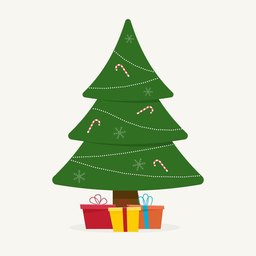 árbol de navidad con bola de árbol y juguete de árbol. regalos de Navidad vector