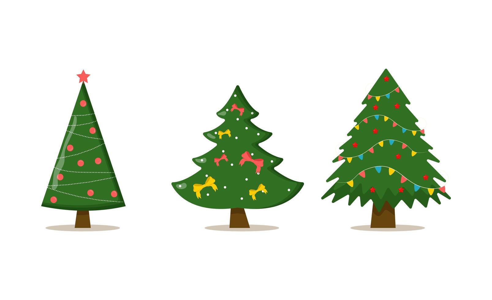 Set of christmas trees with tree ball and tree toy. Flat vector illustration