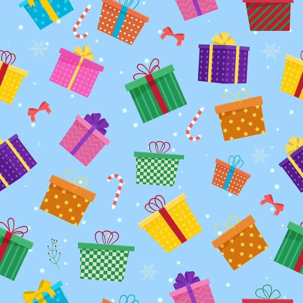 Different gift boxes seamless pattern. New year gifts vector
