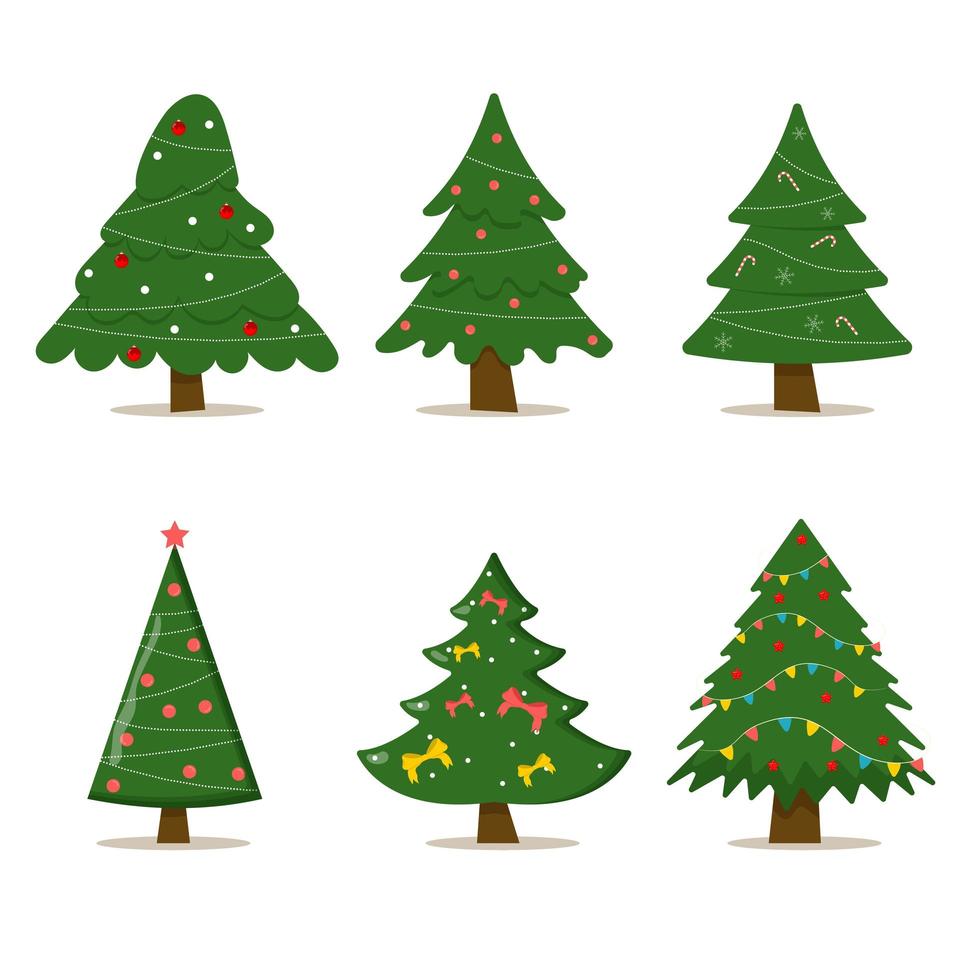 conjunto de árboles de navidad con bola de árbol y juguete de árbol. ilustración vectorial plana vector