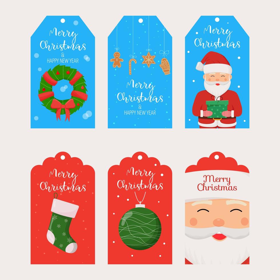 Set of Christmas gift tags. Merry Christmas and New Year label tag set vector