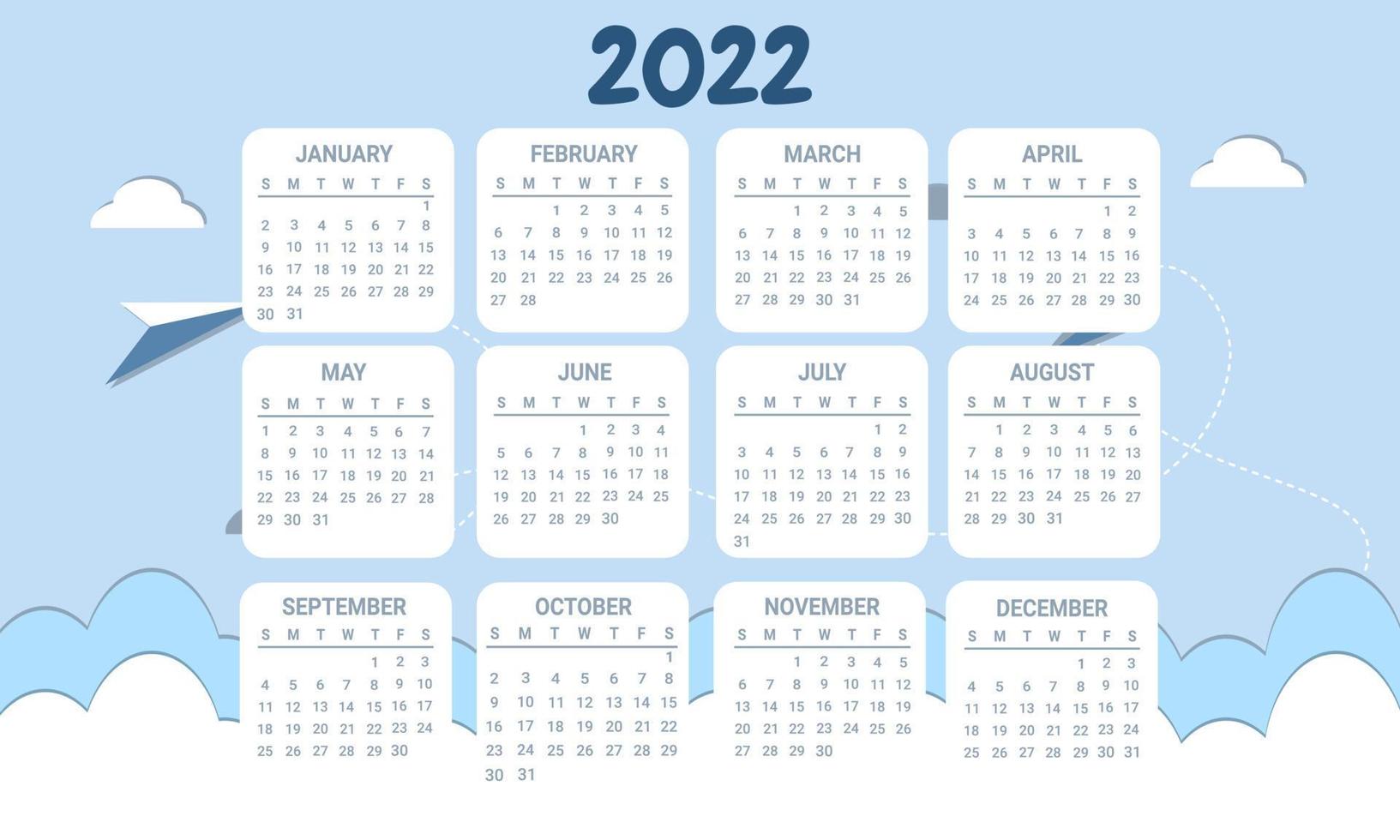 Cute Calendar Template For 2022 In Blue Sky Frame 4665886 Vector Art At Vecteezy
