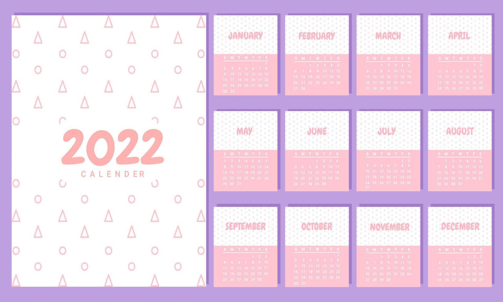 calendario 2022 estilo minimalista de moda. juego de calendario de escritorio de 12 páginas. diseño de planificador de calendario mínimo para plantilla de impresión. ilustración vectorial vector