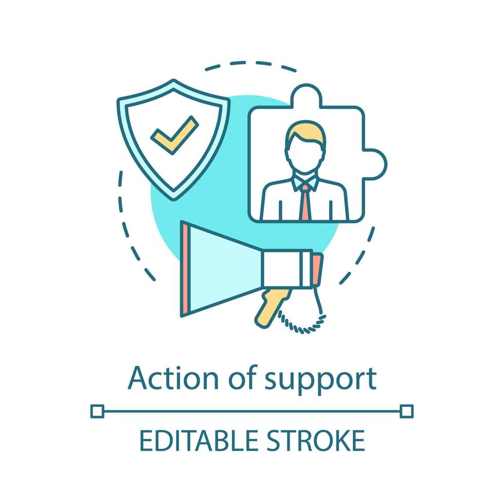 Marketing concept icon. Action of support idea thin line illustration. Management. Corporate social responsibility. Vector isolated outline drawing. Editable stroke