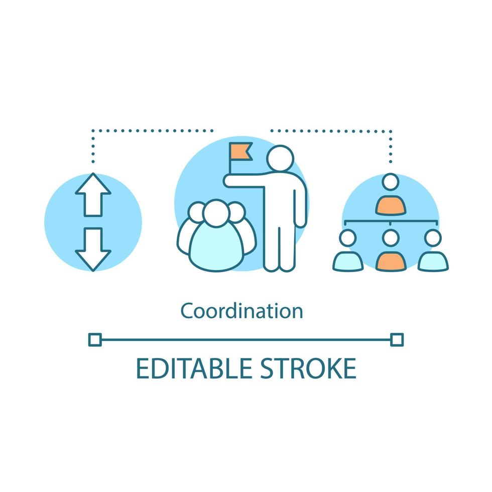 Coordination concept icon. Teamwork idea thin line illustration. Staff hierarchy. Integration and communication. Vector isolated outline drawing. Editable stroke