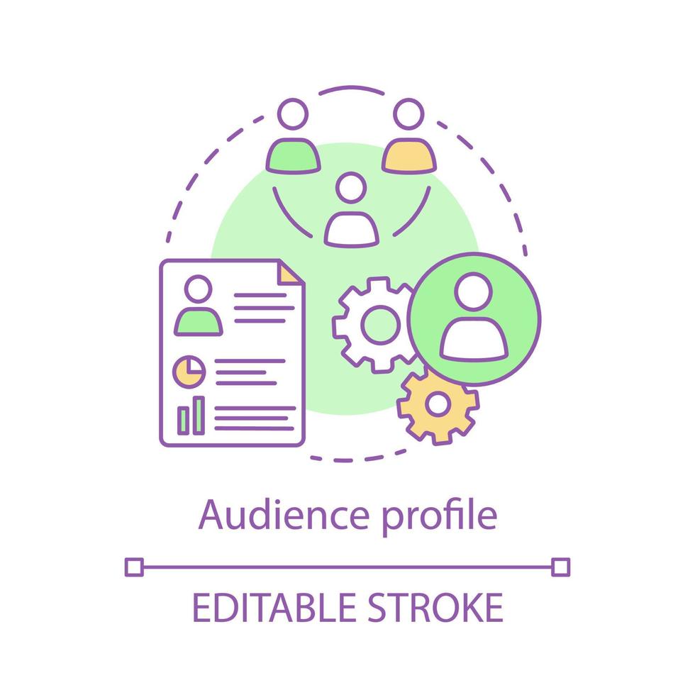 Audience profiling concept icon. Target customer idea thin line illustration. Lead generation. Customer retention, attraction. Consumer monitor. Vector isolated outline drawing. Editable stroke