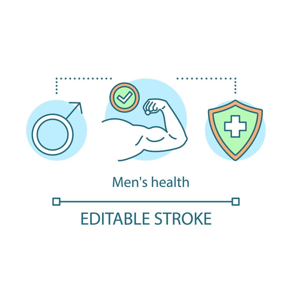 Men's health concept icon. Healthcare idea thin line illustration. Male strenght. Vector isolated outline drawing. Editable stroke