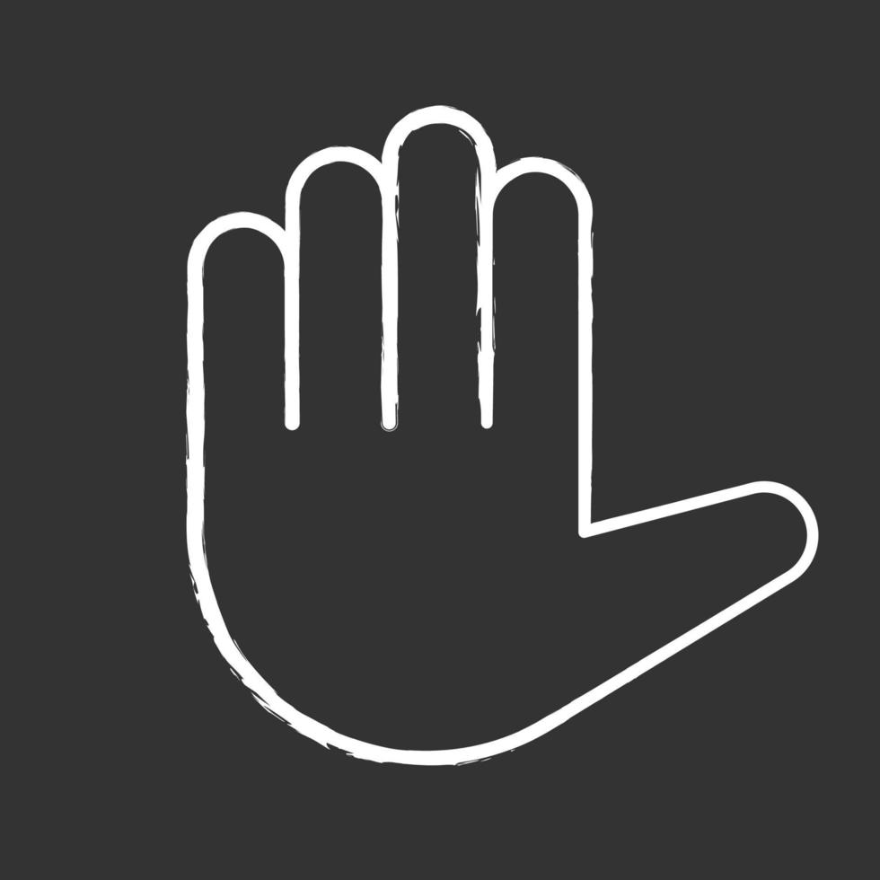 Raised hand emoji chalk icon. High five. Stop hand gesture. Palm. Counting five. Isolated vector chalkboard illustration