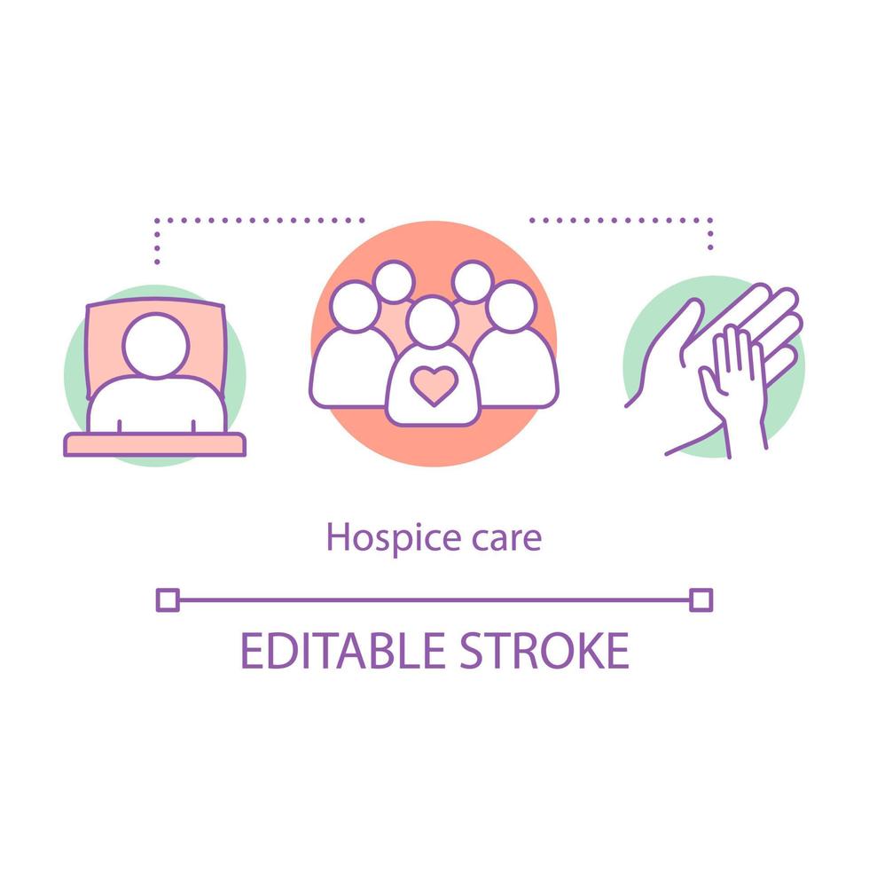 Hospice care concept icon. Nursing service idea thin line illustration. Healthcare for terminally sick people. Medical treatment. Palliative care. Vector isolated outline drawing. Editable stroke