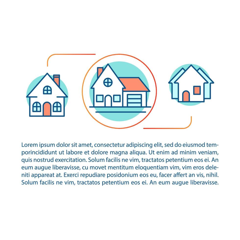 Townhouse, family house selection concept linear illustration. Property for sale, rent. Article, brochure, magazine page. Thin line icons with text. Print design. Vector isolated outline drawing