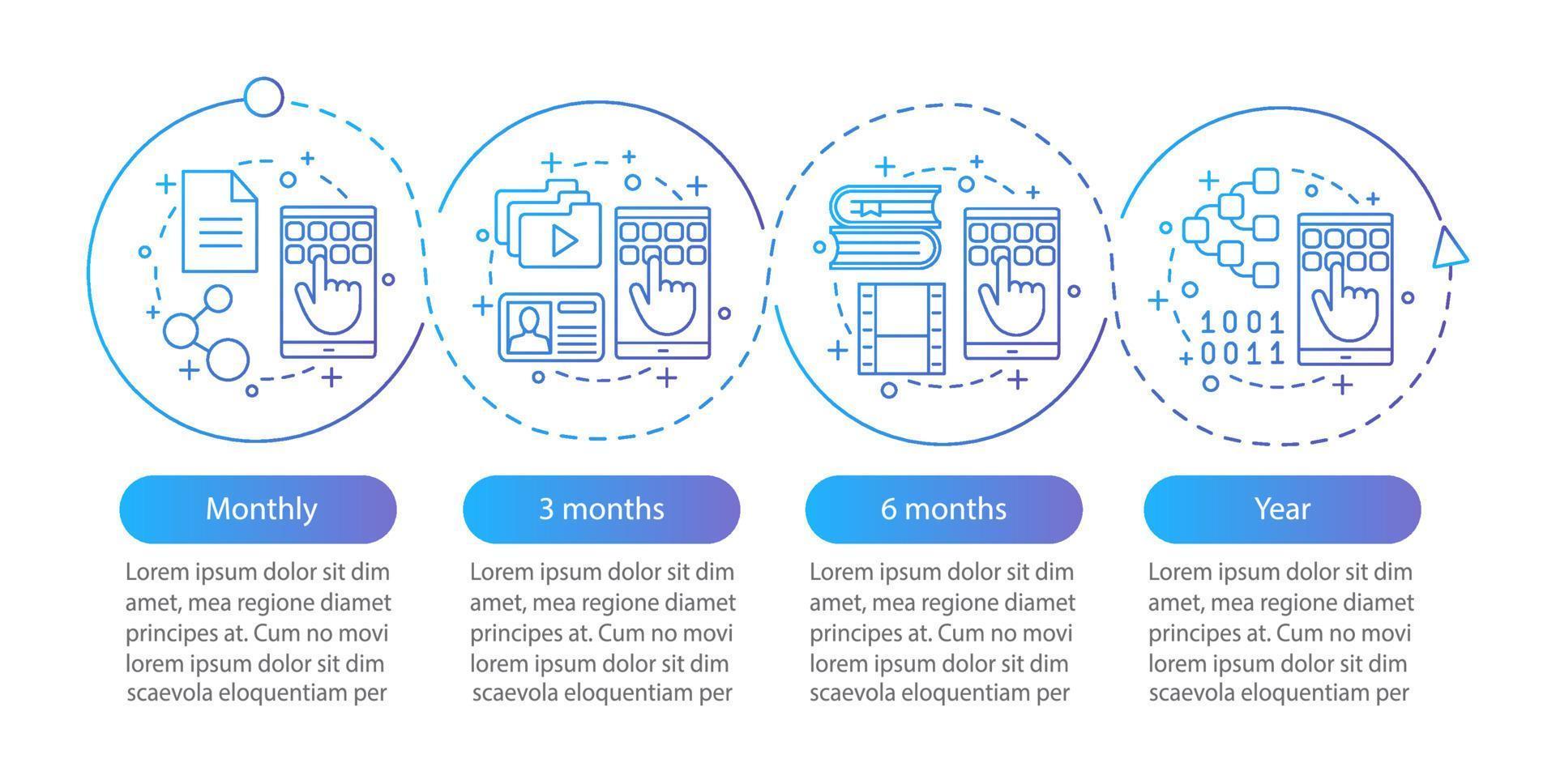 Digital services subscription vector infographic template. Tariff plans. Data visualization with four steps and options. Process timeline chart. Workflow layout with icons