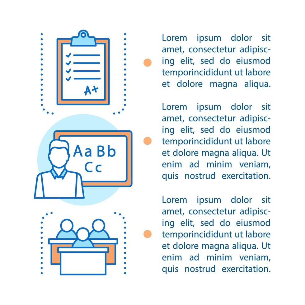 Language learning article page vector template. Speaking club. Language courses, school. Tutor, teacher, native speaker. Brochure, magazine, booklet design element with text boxes, space. Print design