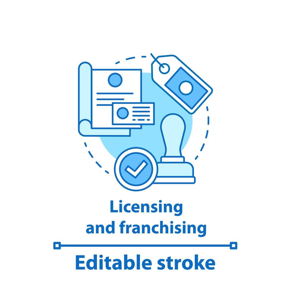 Licensing and franchising concept icon. Approve idea thin line illustration. Confirmation. Quality service. Vector isolated outline drawing. Editable stroke