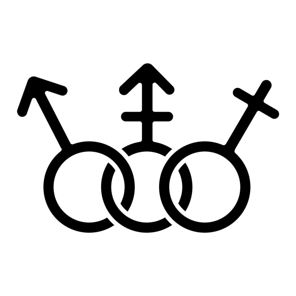 icono de glifo de igualdad de personas transgénero. derechos humanos femeninos, masculinos. tolerancia humana trans. signos de género. orgullo transexual, intersexual. símbolo de silueta. espacio negativo. vector ilustración aislada
