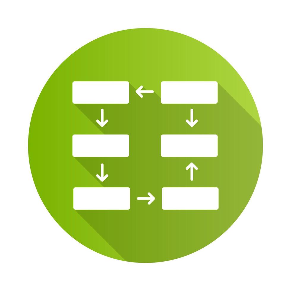 Connection diagram green flat design long shadow glyph icon. Wiring chart. Progress stages presentation, process steps visualization. Closed cycle report. Vector silhouette illustration