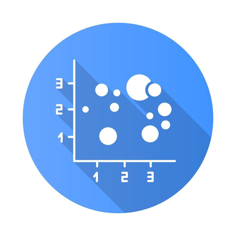 Bubble chart blue flat design long shadow glyph icon. Scatter graph. Information integration presentation. Segments interaction visualization. Marketing analysis. Vector silhouette illustration