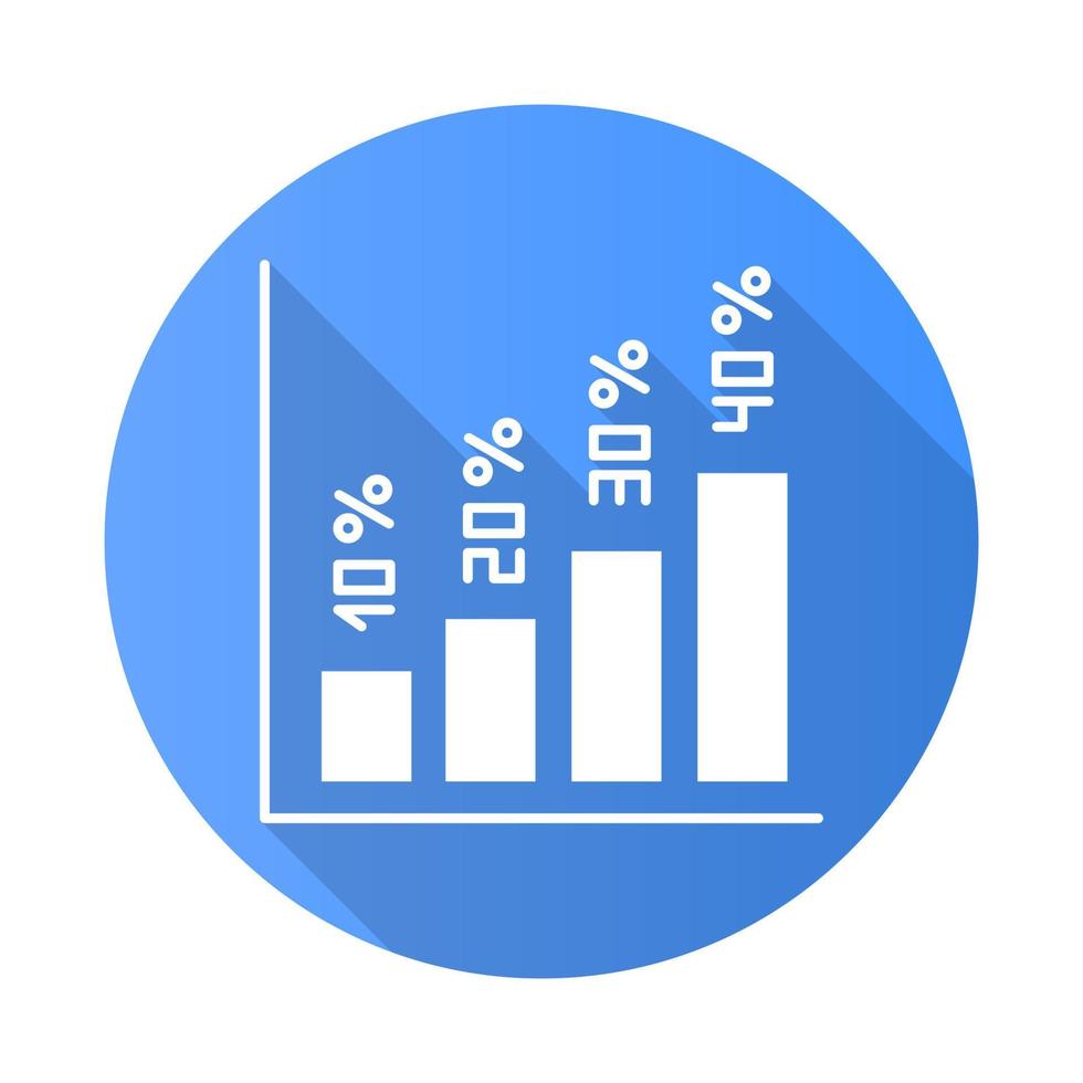Vertical histogram blue flat design long shadow glyph icon. Increasing interest rate segment bars. Business diagram. Marketing research presentation. Economy. Vector silhouette illustration