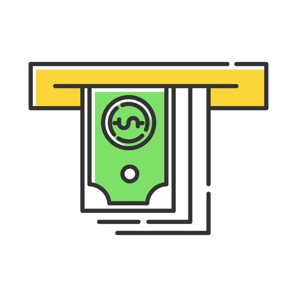 Cash advance color icon. Lending money. Pay for credit, loan. Currency withdrawal from ATM. Managing finances and personal budget account. Economy industry. Isolated vector illustration