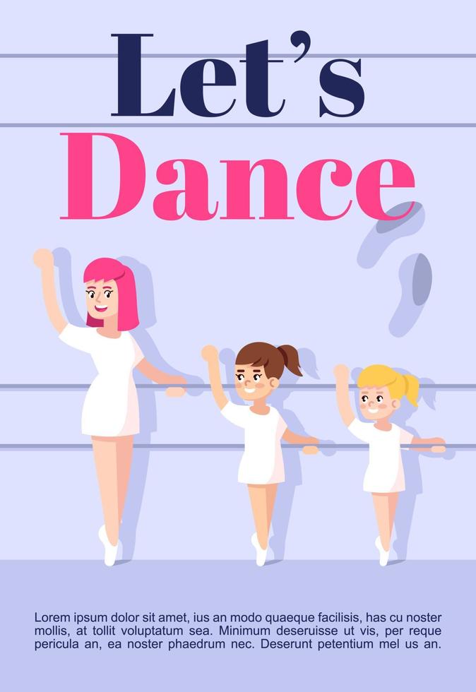 Lets dance brochure template. Flyer, booklet, leaflet concept with flat illustrations. Vector page cartoon layout for magazine. Choreography classes for kids advertising invitation with text space