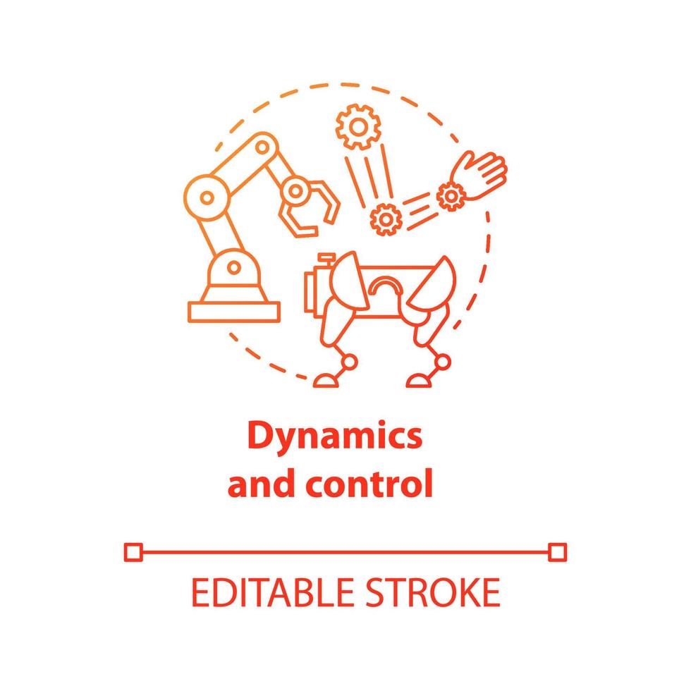 Dynamics and control red concept icon. Robotics motion system idea thin line illustration. Information technologies and innovative programming. Vector isolated outline drawing. Editable stroke
