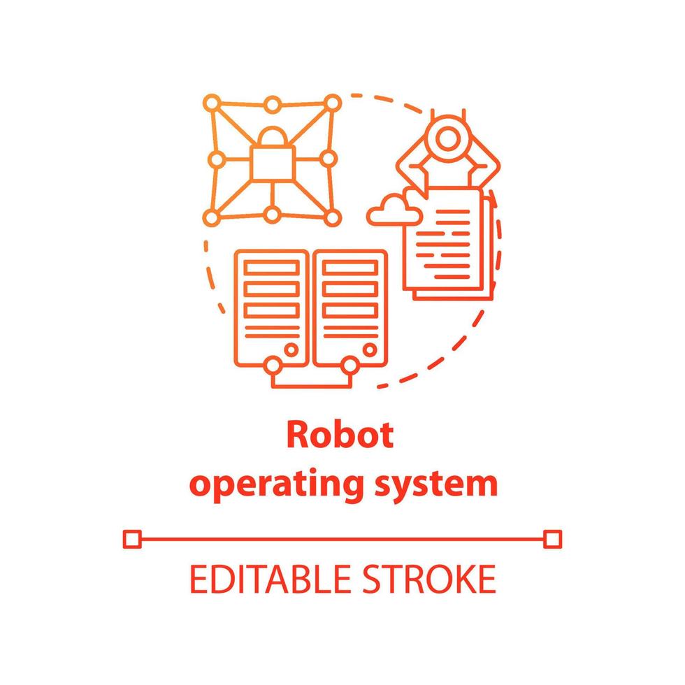 Robot operating system red concept icon. Robotics secured software idea thin line illustration. Information technologies and innovative programming. Vector isolated outline drawing. Editable stroke