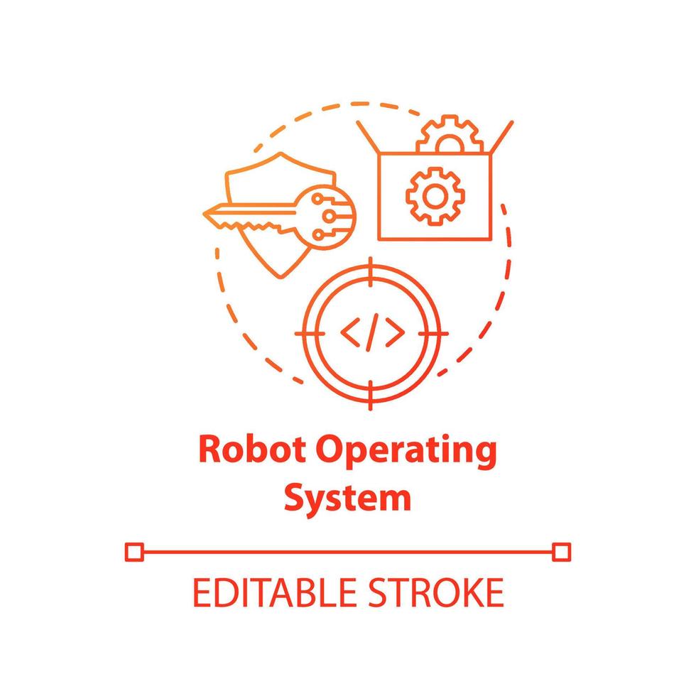 Robot operating system red concept icon. Robotics software idea thin line illustration. Information technologies and innovative programming. Vector isolated outline drawing. Editable stroke