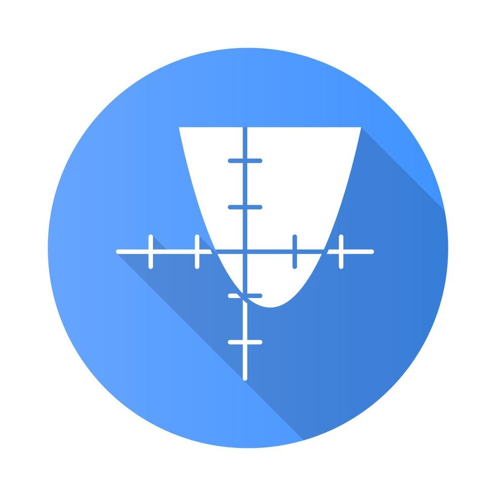 Function graph blue flat design long shadow glyph icon. Curve chart with increasing section and segmented bar. Trigonometry. Growing statistics. Information analysis. Vector silhouette illustration