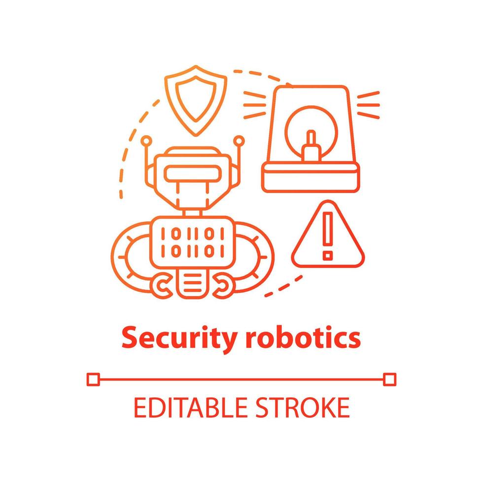 Security robotics red concept icon. Safety technology idea thin line illustration. Types of robots, classification. Computer machine protecting. Vector isolated outline drawing. Editable stroke