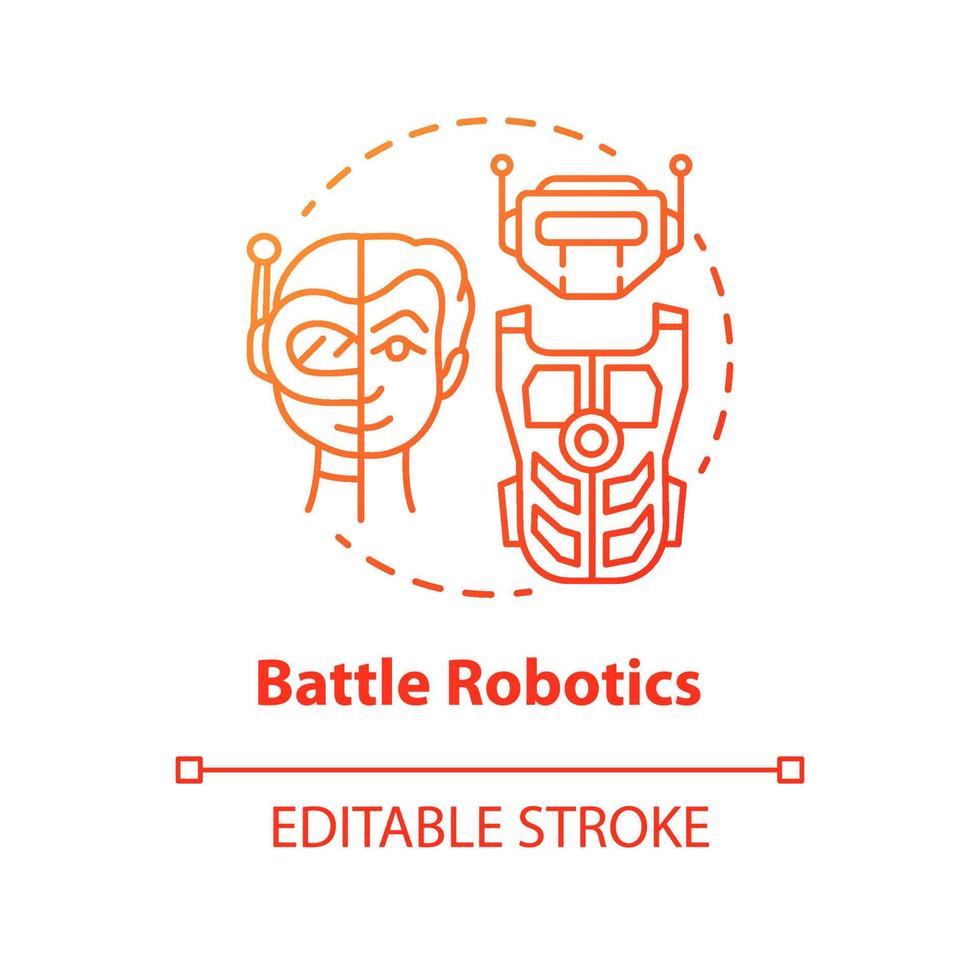 Battle robotics red concept icon. Transformers idea thin line illustration. Types of robots, classification. Computer machine combat, fighting. Vector isolated outline drawing. Editable stroke