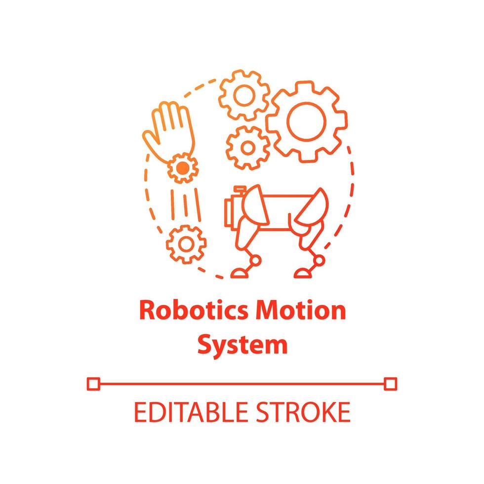 Robotics motion system red concept icon. Robot software idea thin line illustration. Information technologies and innovative programming. Vector isolated outline drawing. Editable stroke