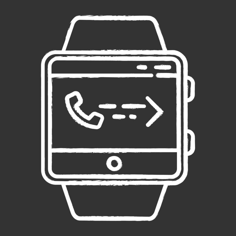 Answering calls smartwatch function chalk icon. Fitness wristband capability. Modern device. Receiving income calls. Synchronization with mobile phone. Isolated vector chalkboard illustration