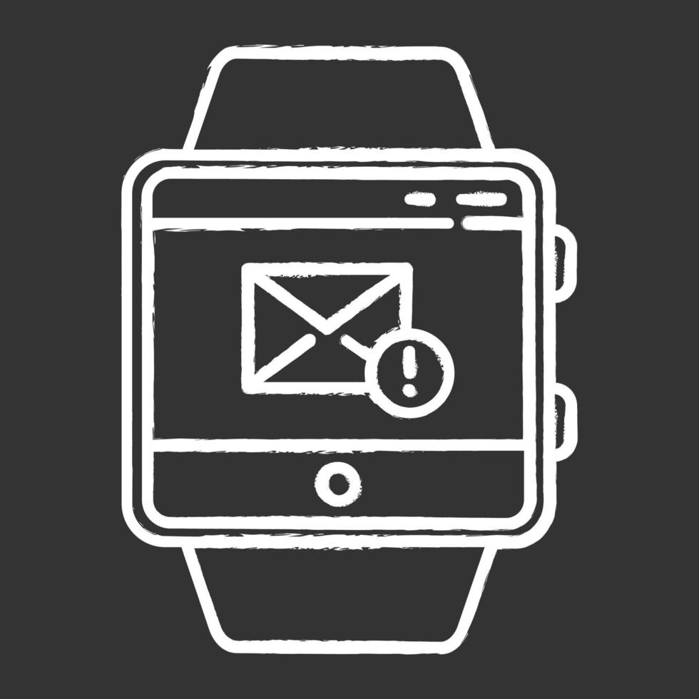 Messaging smartwatch function chalk icon. Sending and receiving mail. New message notification. Fitness wristband capability. Communication and connection. Isolated vector chalkboard illustration