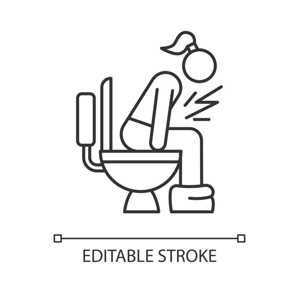 Diarrhea linear icon. Digestive tract disease. Illness and sickness. Food poisoning. Menstruation problem. Thin line illustration. Contour symbol. Vector isolated outline drawing. Editable stroke