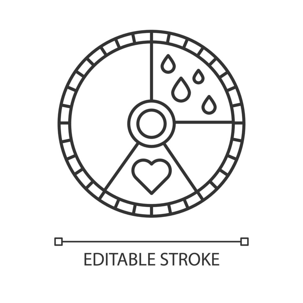 Menstrual cycle linear icon. Menstruation days tracking. Female healthcare. PMS, period. Gynecology calendar. Thin line illustration. Contour symbol. Vector isolated outline drawing. Editable stroke